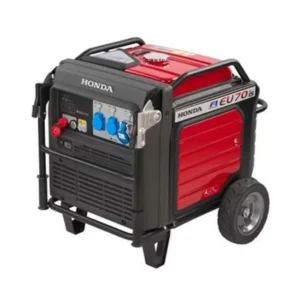 Honda EU70iS super-silent invertor generator with built in wheels and folding handles delivering 5500W output for your high power demand applications.